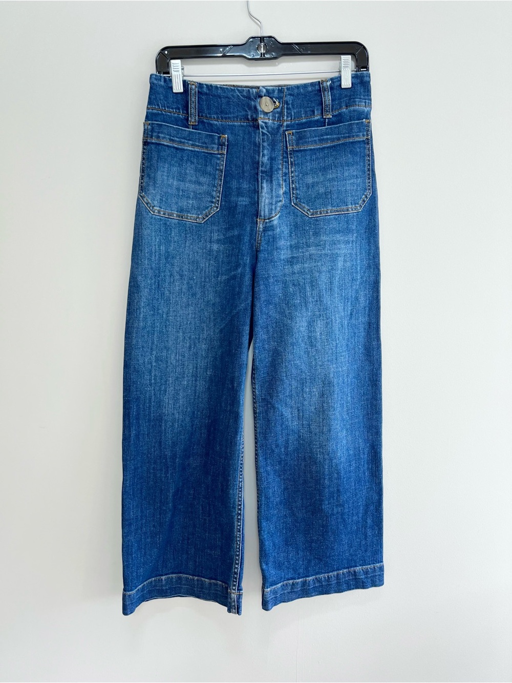 Maeve Anthropologie Colette High-Rise Wide-Leg Cropped Blue Jeans Pockets, sz 27 - Picture 2 of 13